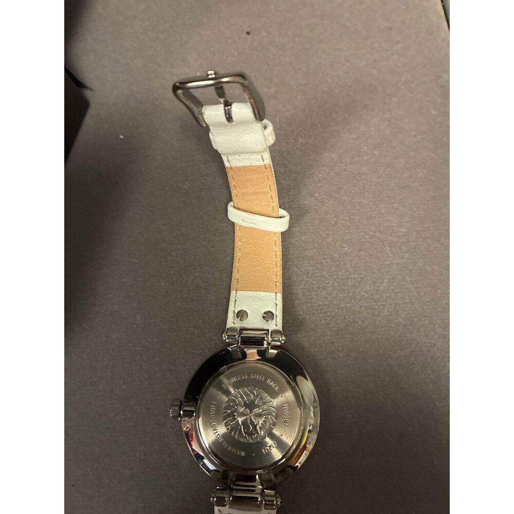 Anne Klein Stainless Steel Quartz Womens Watch  White Leather Band  Pink-Orange - Picture 5 of 8